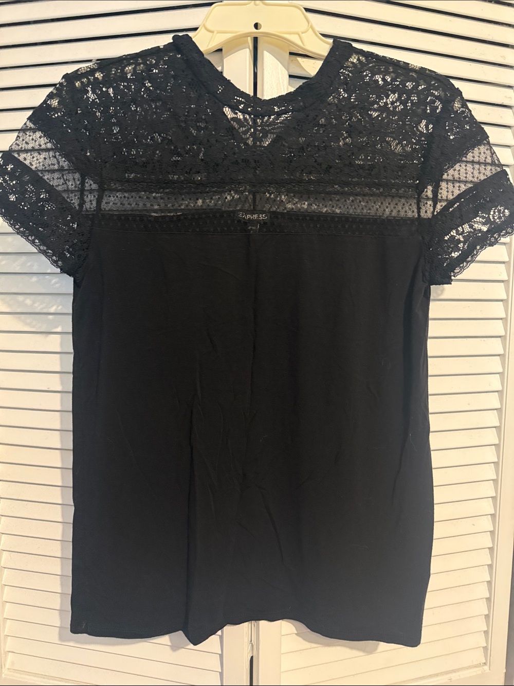 Express Black Lace Yoke Short Sleeve Blouse